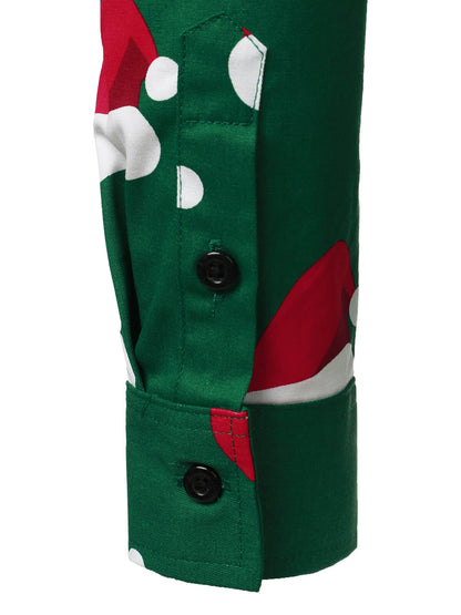 Chemise à manches longues à boutons pour homme avec imprimé chapeau de Noël vert