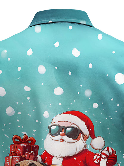 Chemise à manches longues pour homme avec imprimé Père Noël et chien mignon