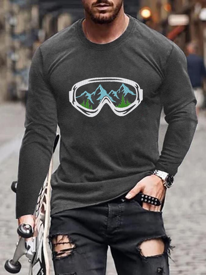 60. T-shirt à manches longues imprimé lunettes de ski pour homme