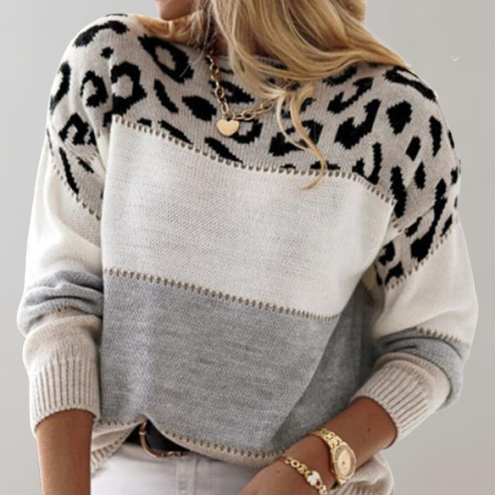 Celeste ♡ Pull col rond élégant à imprimé léopard