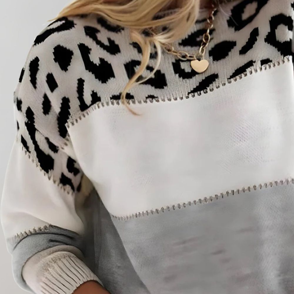 Celeste ♡ Pull col rond élégant à imprimé léopard