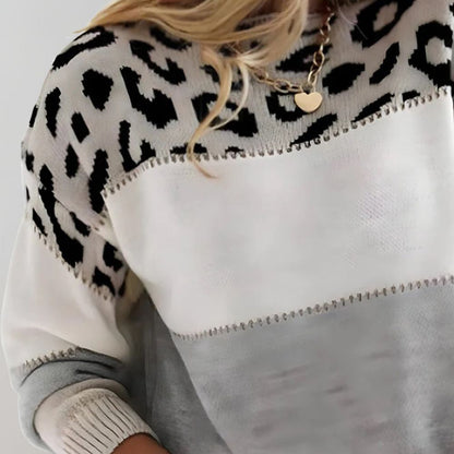 Celeste ♡ Pull col rond élégant à imprimé léopard