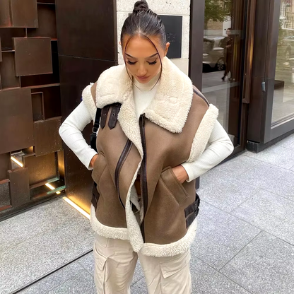 Leyla  Bodywarmer en daim avec double doublure