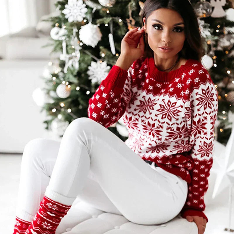 Joie des Flocons ♡  Pull festif en tricot pour femme