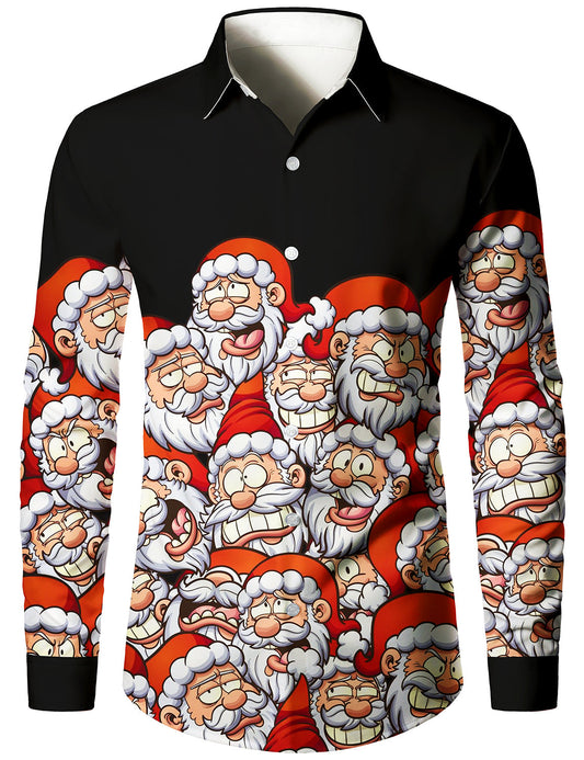 Chemise à manches longues boutonnée drôle de père Noël pour hommes