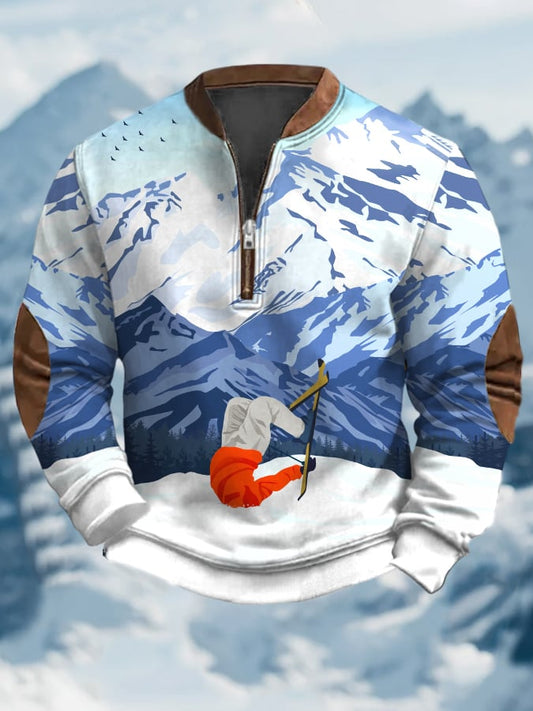 44. Sweat-shirt à col zippé imprimé au design vintage après-ski pour homme