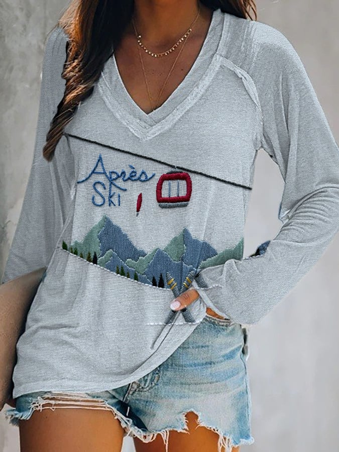 35. T-shirt col V imprimé après-ski pour femme