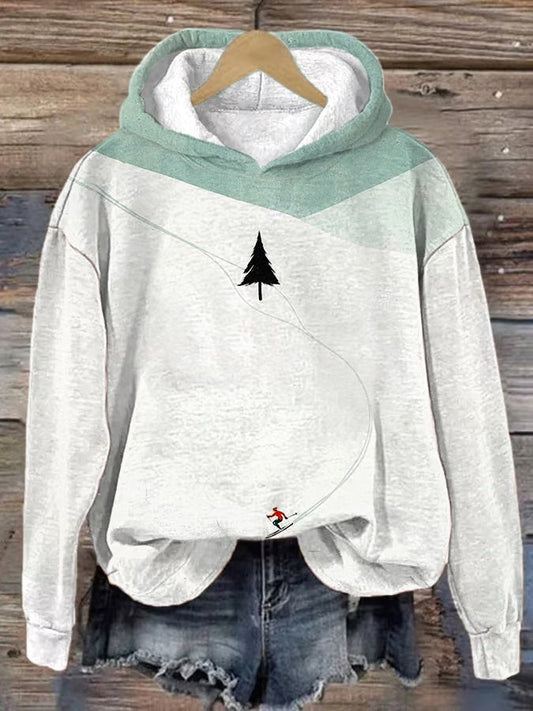 24. Sweat à capuche imprimé ski décontracté pour femme