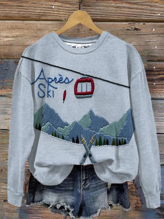 19. Télécabine - Sweat-shirt à col rond imprimé après-ski pour femme