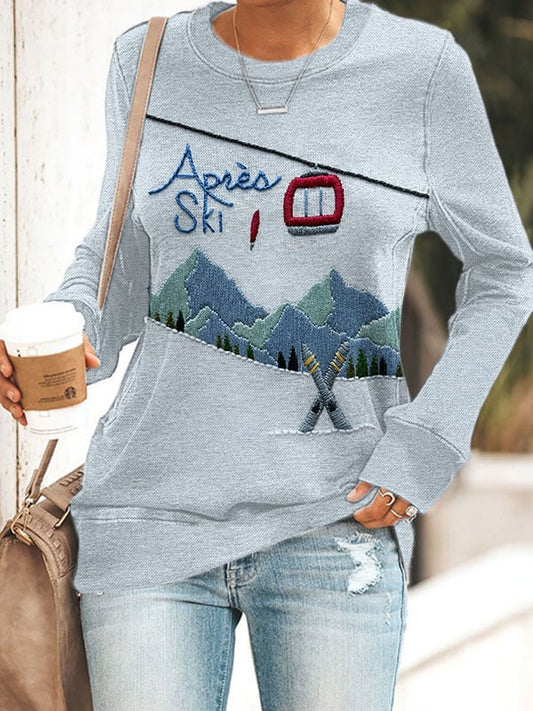12. Après ski - Sweat-shirt ras du cou imprimé après-ski pour femme