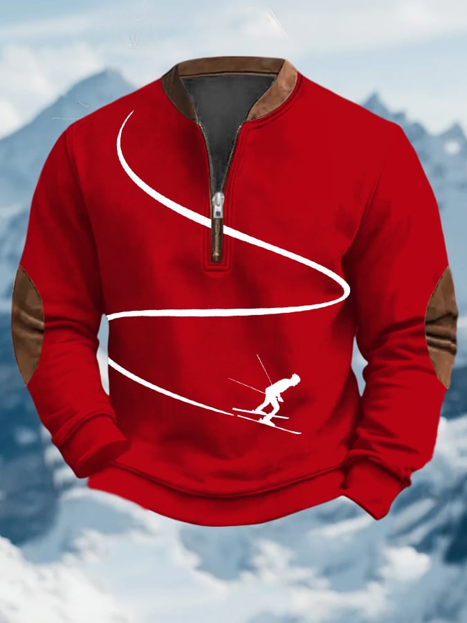 59. Sweat-shirt à col zippé imprimé au design vintage après-ski pour homme