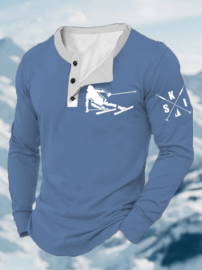 61. T-shirt à manches longues imprimé ski rétro pour homme