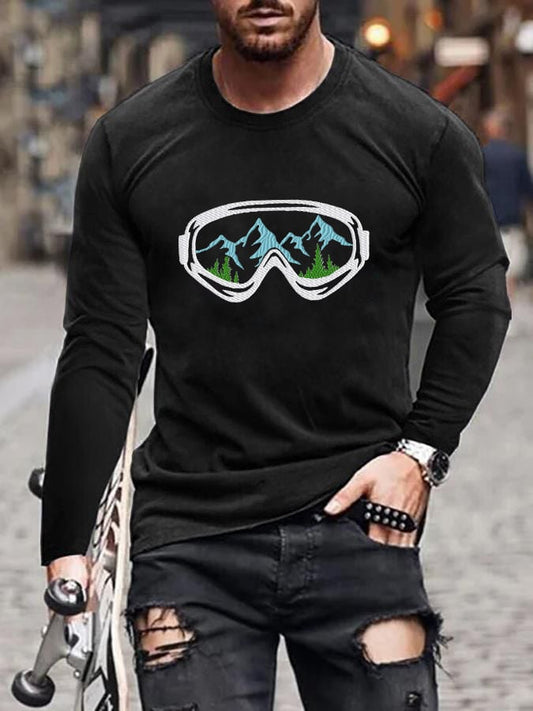 60. T-shirt à manches longues imprimé lunettes de ski pour homme