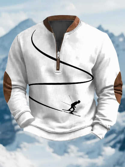 59. Sweat-shirt à col zippé imprimé au design vintage après-ski pour homme