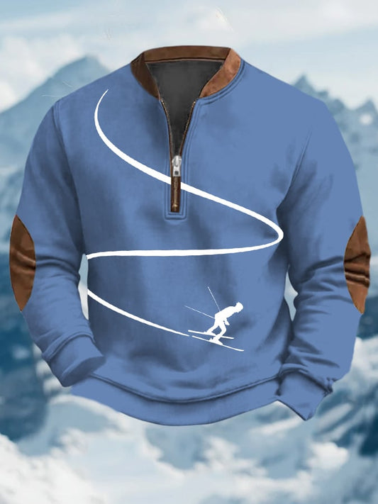 59. Sweat-shirt à col zippé imprimé au design vintage après-ski pour homme