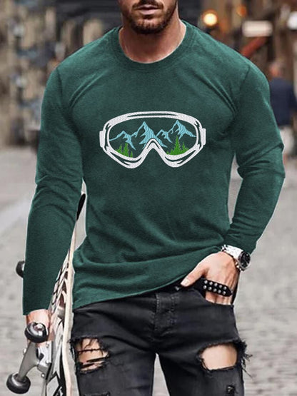 60. T-shirt à manches longues imprimé lunettes de ski pour homme