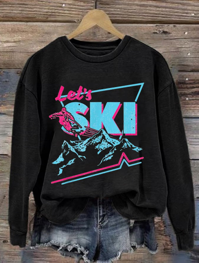 9. Lets ski - Sweat imprimé ski rétro pour femme