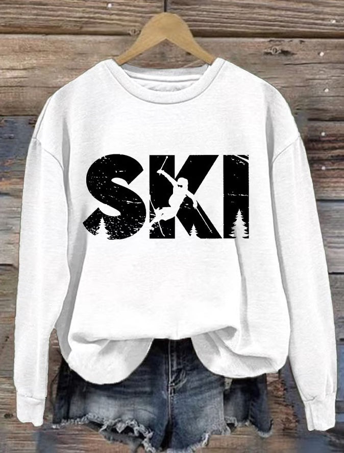 34. Snow - sweat col rond imprimé ski pour femme