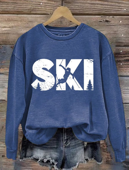 34. Snow - sweat col rond imprimé ski pour femme