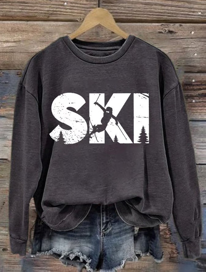 34. Snow - sweat col rond imprimé ski pour femme