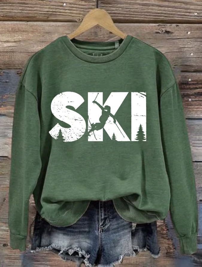 34. Snow - sweat col rond imprimé ski pour femme